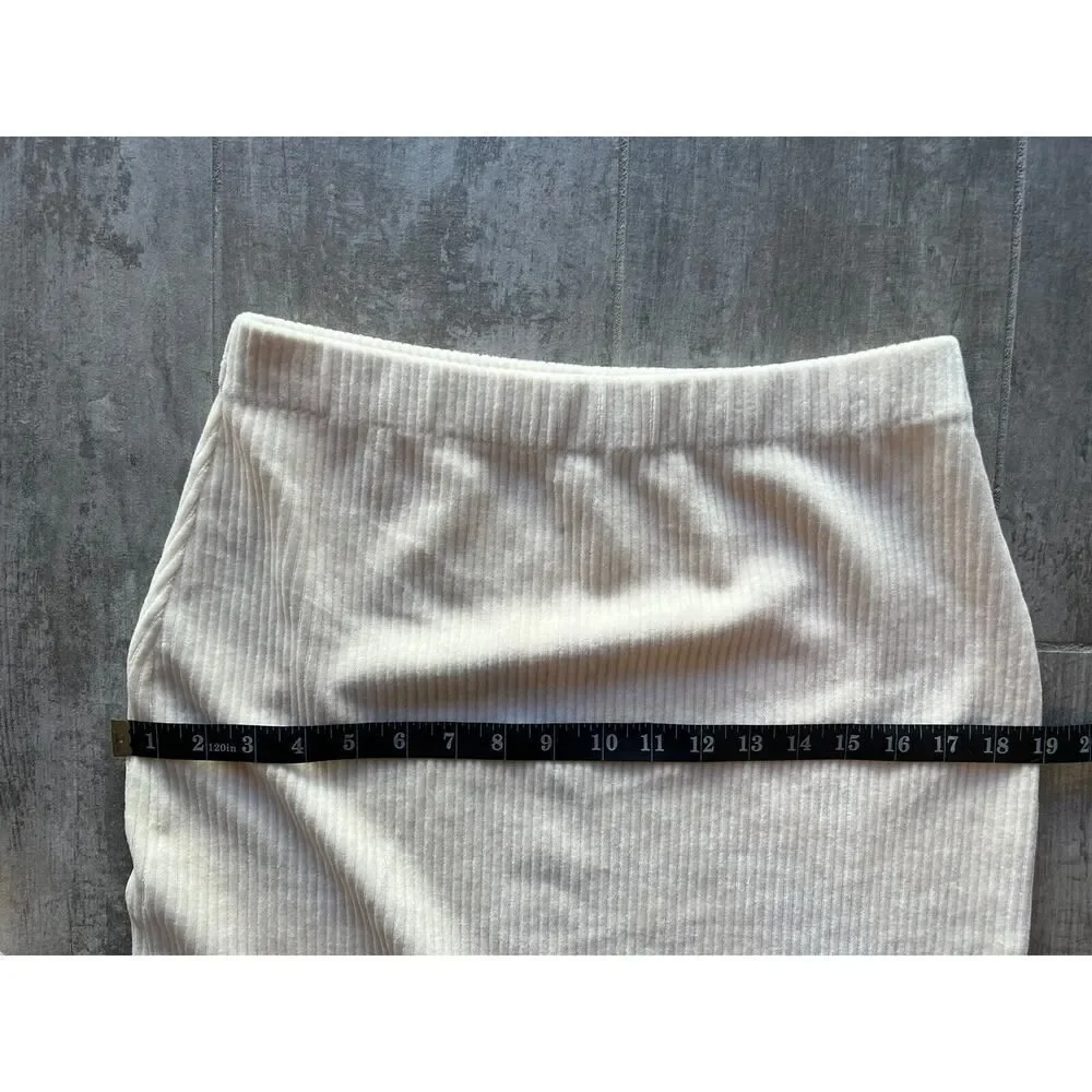 FREE PEOPLE Roxy Ribbed Pencil Midi Skirt Ivory Cream High Waist Designer M
